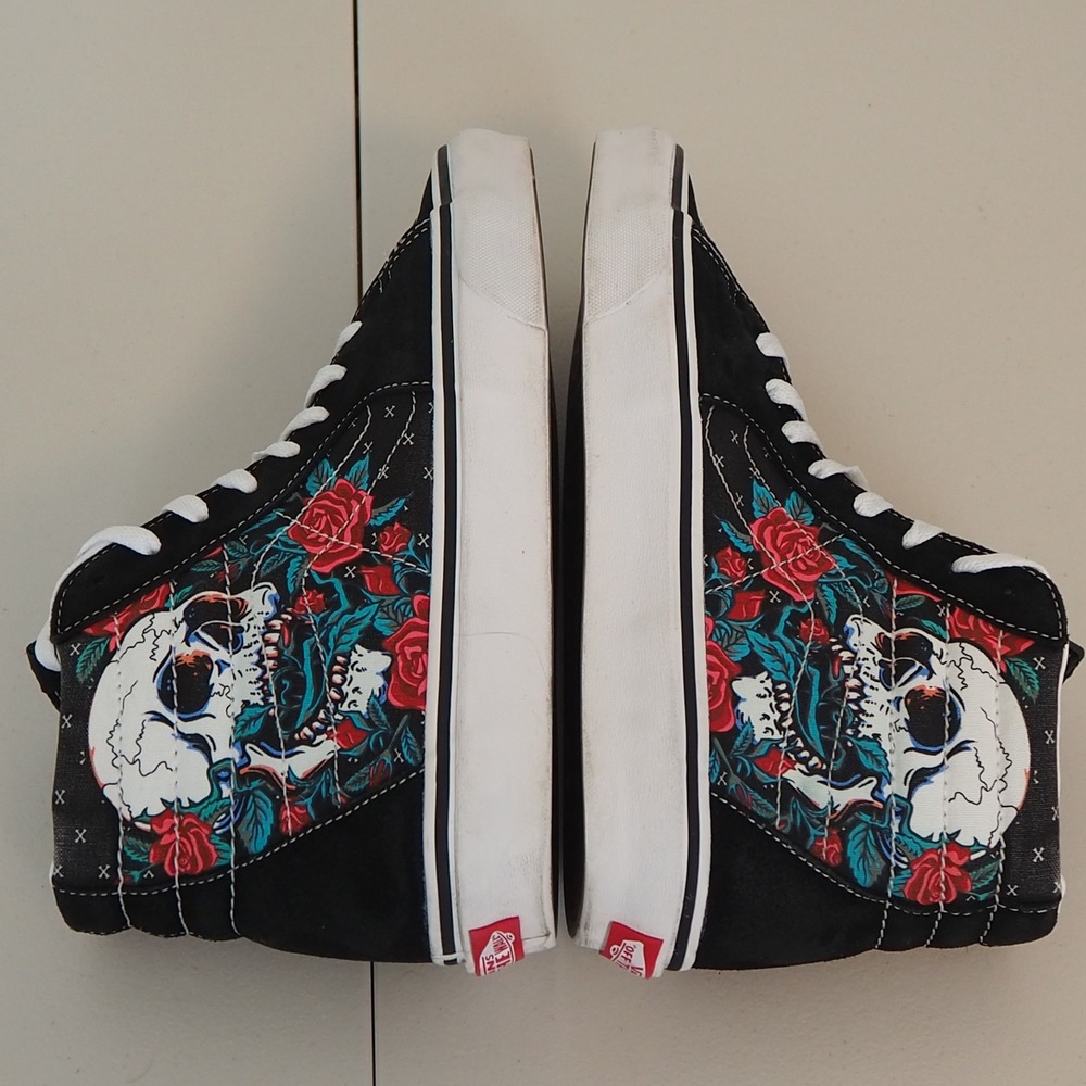 Vans Sk8-Hi Rose Skull Sneakers Men 8 Women 9.5 Black Skeleton High Top Shoes - Picture 6 of 10
